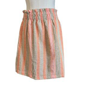 Free People Striped Linen Mix Mini Skirt Coral & Taupe NWT Size Small | Smocked